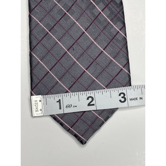 Michael Kors Men’s Gray Pink Purple Plaid Silk Tie - Picture 11 of 11